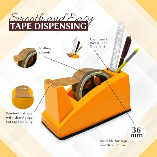 Image of YAJNAS Tape Dispenser for Packing, Heavy Weight and Anti-Skid 2 inch Cello Tape Dispenser for Home, Office, School Use (Random Color)