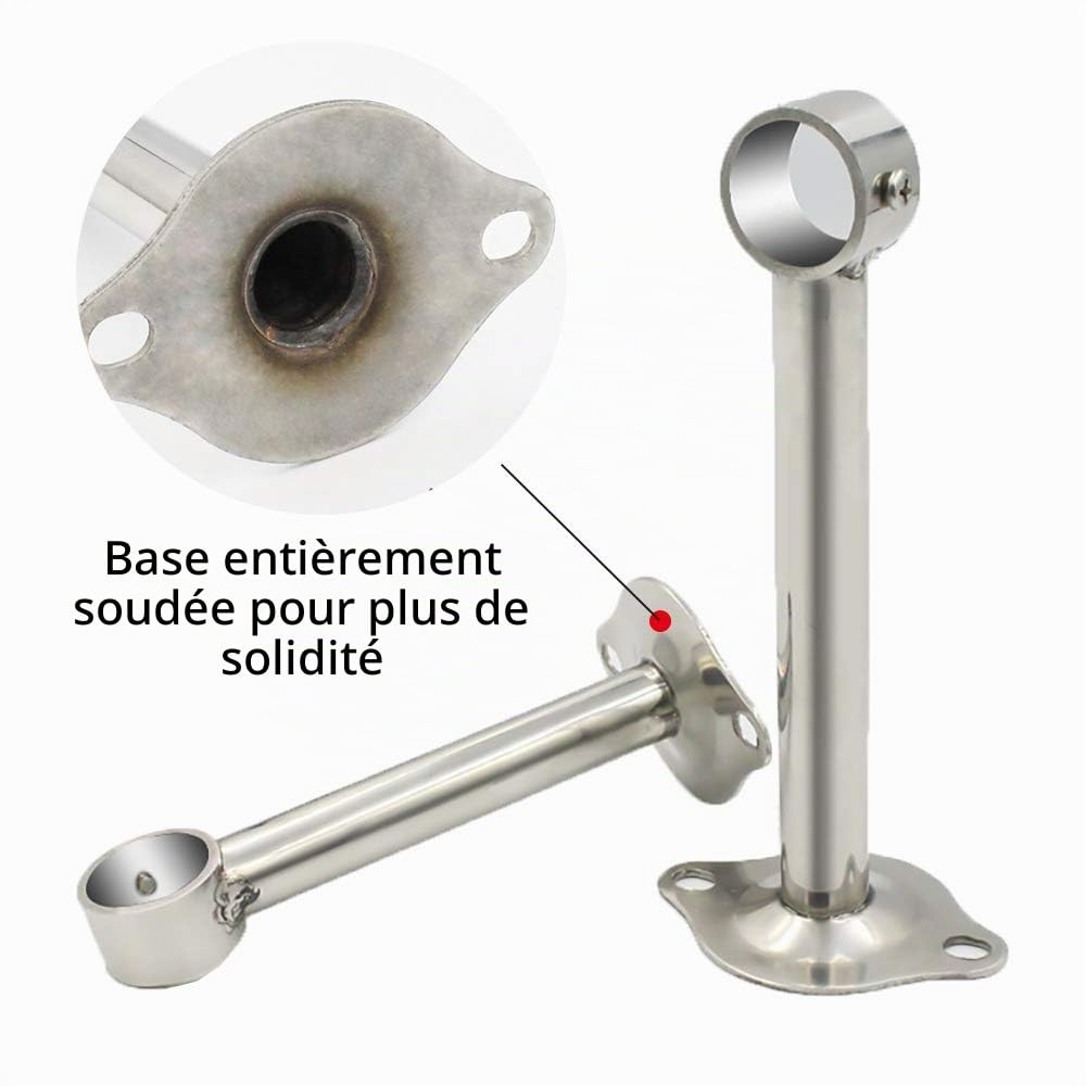 4 Pièces Support de Tringle A Rideaux en Acier Inoxydable, Montage Support de Garde-Robe pour Barre de Rideau de Douche Mural à Suspendre pour Armoire Vêtements Cintre Chambre