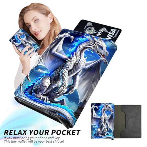 Blue Dragon Minimalist Wallet for Men, Pop Up Card Case Wallet for Women, PU Leather Automatic Credit Card Holder Metal Money Clip Wallet RFID Blocking Bifold Pocket Wallet3