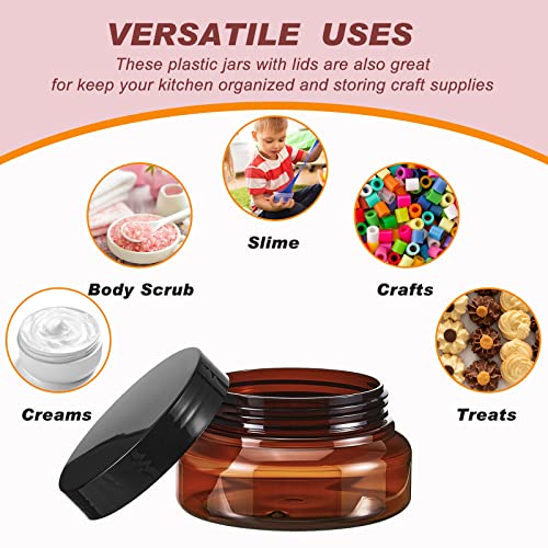 24 Pack Plastic Jars With Lids Labels Plastic Containers Round Refillable Cosmetic Containers Empty Body Butter Jars Sugar Scrub Containers For Lotions, Cosmetics, Cream, Body Scrub (Brown, 5 Oz) #TOP5
