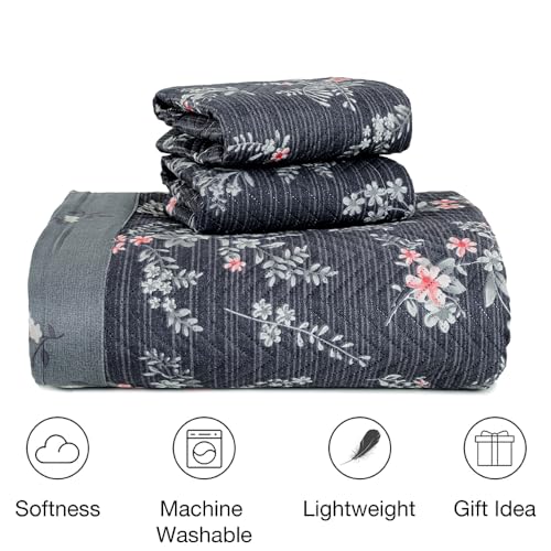 Image of Amazon Brand - Umi 100% Cotton Quilted /Ultrasonic 280 Tc Printed King Size Bed Cover /Bedsheet /Bedspread Comforter with 2 Pillow Shams /Cover, (Luxurious, 90 x100 inches, Blue & Grey)