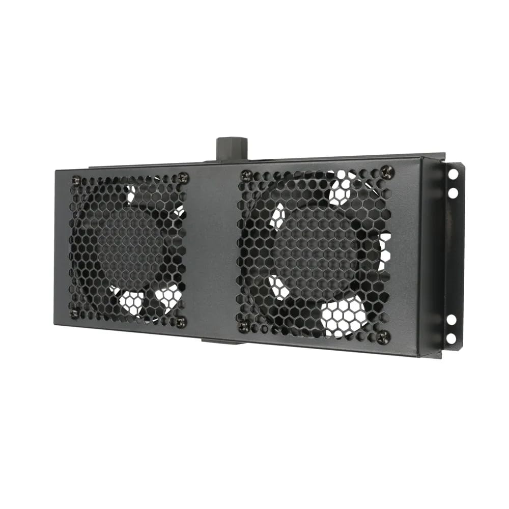 Extralink Unidad de enfriamiento con cable para termostato, 19", 2 ventiladores, para armarios rack, panel de ventilacion, 220V, Negro, ventilador