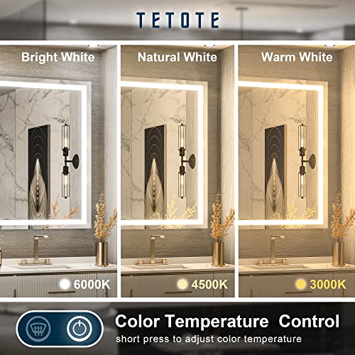 Tetote Led Bathroom Lighted Mirror 48 X 30 Inch,Anti-Fog,White/Warm/Natural Lights,Dimmable,Cri90,Ip54 Waterproof,Wall Mounted Vanity Mirror(Horizontal/Vertical) #TOP2