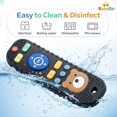 Image of BabyGo Remote Teether for Babies| Helps Biting Skills Development, Colour & Shape Recognition| Baby Remote Teething Toy for 3+ Months (6-12 Months) Safe Teething Toy for Babies & Toddlers (Black)