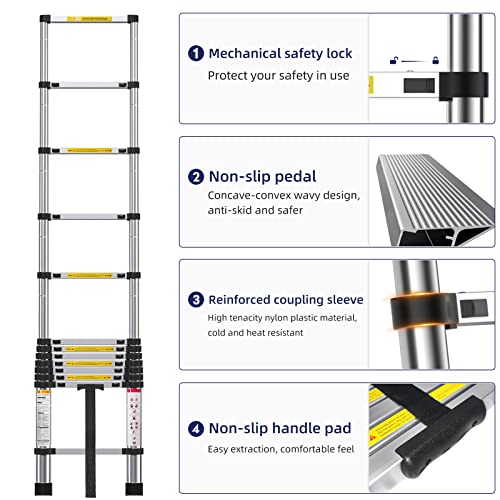 Mgenlong 12.5Ft Telescoping Ladder- Multi-Purpose Aluminum Extension Ladder Adjustable Compact Ladder For Household, Rv, Outdoor, 330Lbs Max Capacity #TOP3