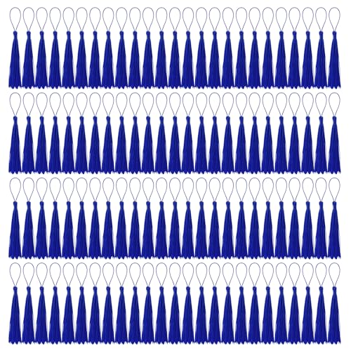 Image of 100 Pcs Bookmark Tassels Bulk Royal Blue Soft Craft Silky Handmade Mini Tassels for Jewelry Making with Loops for DIY Craft Accessory Dress Decoration