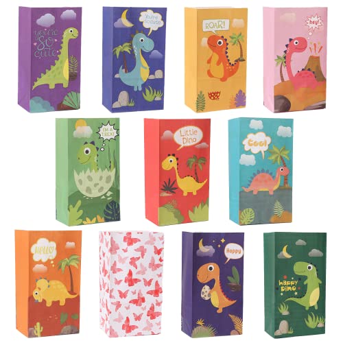 Paquete de 41 Bolsas de Papel Dinosaurio Bolsas Regalo Cumpleaños Infantil para Día del Niño/Navidad/Boda/Rellenos de Bolsas de Regalos/Cumpleaños/Premios de Carnaval (Multicolores) Cover