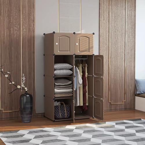 Image of Plastic Wardrobe for Clothes Storage, 8-Door Portable Collapsible Almirah & Cupboard for Bedroom, Baby Wardrobe Cabinet Organizer for Clothes & Toys (Brown, 8 Door)