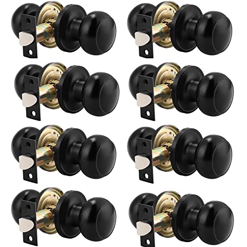 Probrico Black Interior Door Knobs - Keyless Passage Handles, 8 Pack