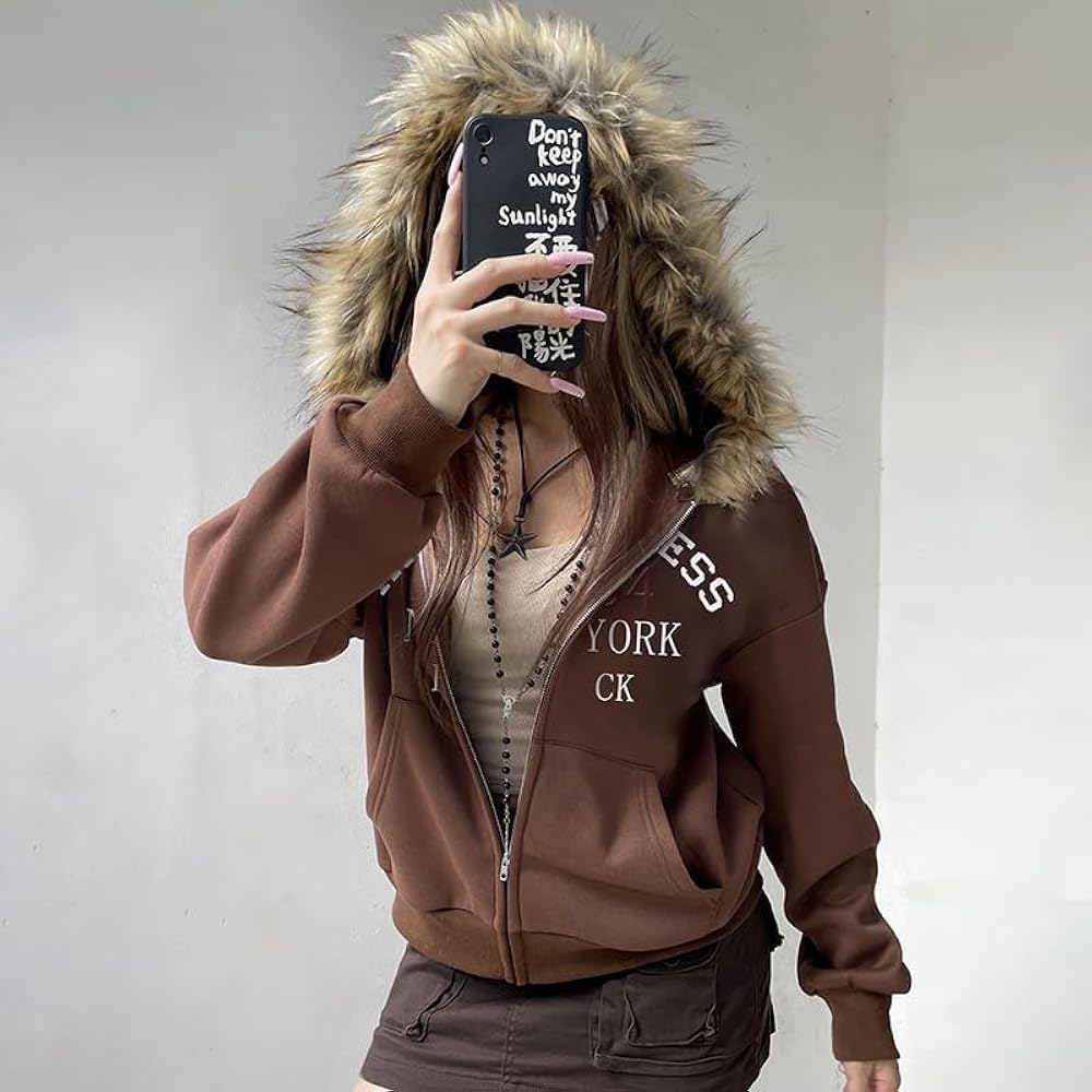 Aimery Y2k Zip Up Hoodie Fur Jackets Winter Coats Teen Emo Grunge