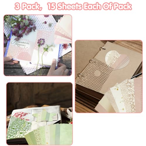 45Sheets Handmade Textured Paper Set, 7.1x5.2 Inches Mesh Papers for Scrapbook Supplies Scrapbooking Kit for DIY Projects 3 Styles - Image 3