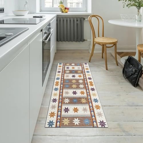 Alfombra gris de cocina vintage 90x280 cm lavable para pasillo largo 5