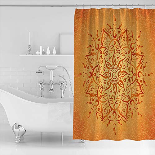 Sigouyi Shower Curtain 36" Wx72 H Shower Curtain Liner, Vintage Yellow Mandala Shower Curtains For Bathroom, Showers Stall, Camper & Clawfoot Tub, Waterproof Polyester Shower Curtain Set #TOP1