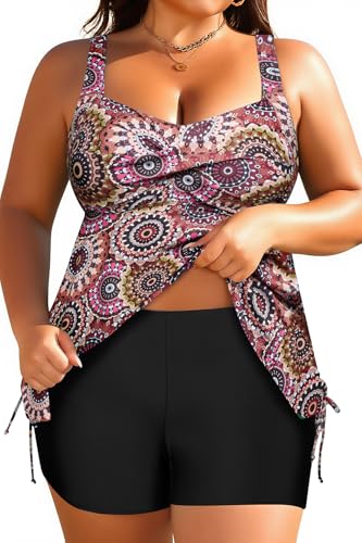 Image of Aqua Eve Women Plus Size Tankini Swimsuit Two Piece Flowy Swimdress Bathing Suits with Shorts