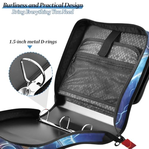 Image of Game Controller Fire Electric Spark Zipper Binder Bag 3 Ring Binder with Shoulder Strap Zip Up 500 Sheets Capacity Multi Pockets for School Office Supplies