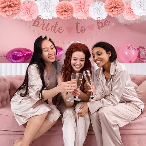 Image of NISOCY Bachelorette Party Decoration, Pink Bridal Shower Decoration Bride to Be Sign Banner with Fringe Party Curtains and Honeycomb Balls for Fall Wedding Bridal Shower Party Decorations