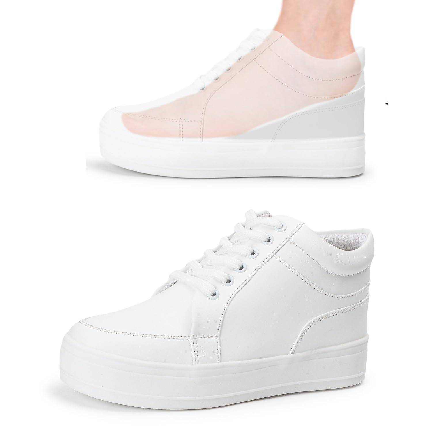 Vendoz Women 3 Inch Hidden Heels White Casual Shoes - 3 Inch Height Increase (B0D33LZSRF) Amazon Price History, Amazon Price Tracker