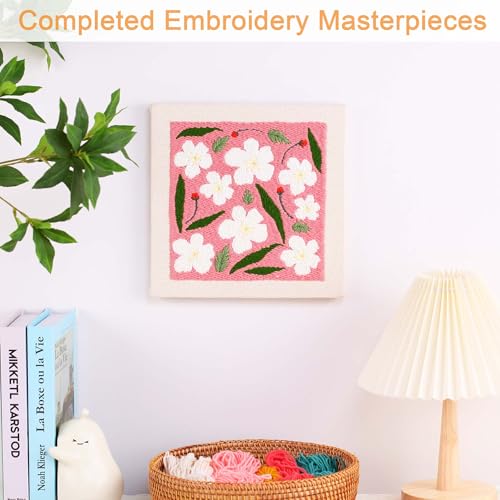 Image of REEWISLY Embroidery Punch Needle Kit Frame, Starter Kit for Beginner, Fabric with Pattern, Threader, Yarns, Pinch Needle, Embroidery Hoops & Rug Punch (Rose red)