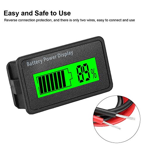 GY 6H Battery Capacity Indicator Tester Voltmeter with Reverse Connection Protection, LCD Screen with Backlit, Waterprooffor Universal Battery (Green Light)