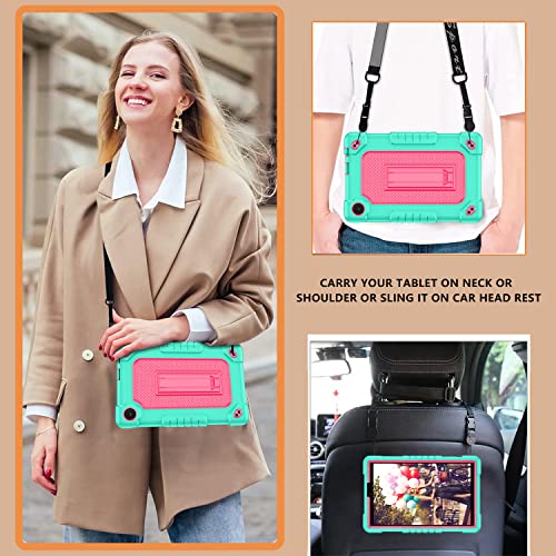 Fiewesey For Tcl Tab 8 Le Tablet Case,With Shoulder Strap Soft Silicone&Hard Back Hybrid Shockproof Kids Friendly Case For Tcl Tab 8 Le(Model:9137W)/Tcl Tab 8 Wifi(Model:9132X) (Green/Pink) #TOP4