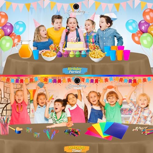 Image of Grandipty Plastic Table Cloth Disposable 12 Pack 84 inch Round Gold | Plastic table covers, durable disposable tablecloths, fade and tear-resistent table cover for party, event