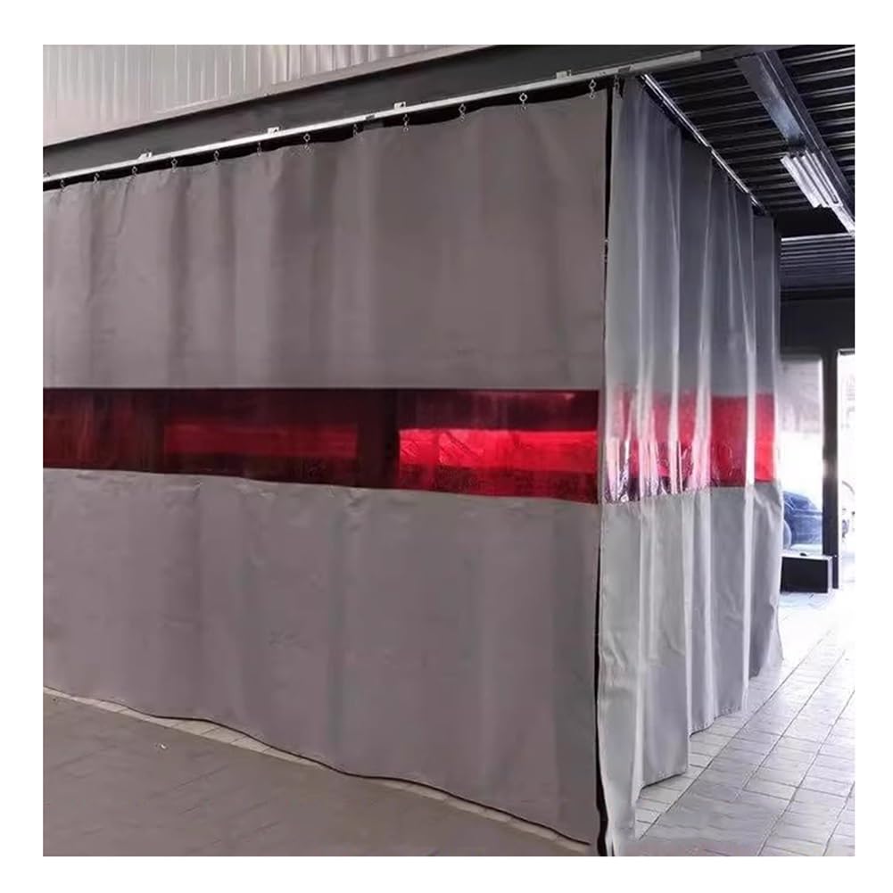Silikonbeschichteter Schweißvorhang mit rotem Sichtfenster, 1 mm dick, industrielle Schweißdecke, 2,1 x 7 x 3 m, langlebiger Schutzschild für sichere Schweißarbeiten
