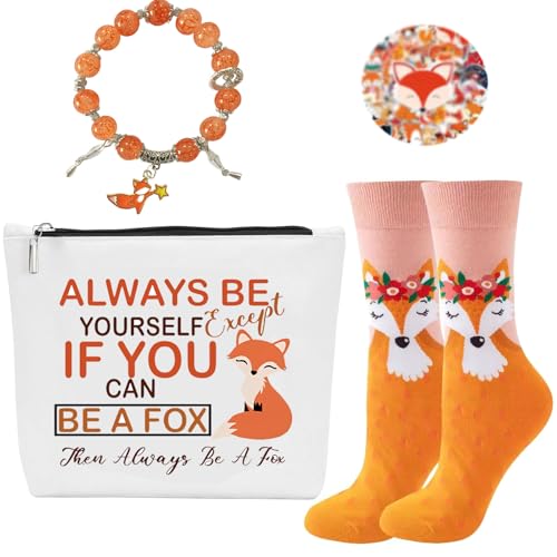 Farmansion Fox Gifts For Women 4pcs Gift Set for Fox Lovers Birthday Present With Funny Socks To Daughter Friends Mom Sister Wife Aunt