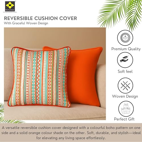 Image of Reversible 20x20 Boho Orange Cotton Woven Pack of 1 Fashion Throw Pillow Covers Cases for Couch Sofa Home Decoration | 50 x 50 cm