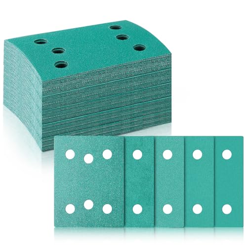 Image of 60 Pcs 3 inch x 4 inch 6 Hole Sanding Sheets Compatible with Surfprep, Sandpaper 80, 120, 150, 180, 220 Grit (12 of Each), Compatible with Surfprep&Uneeda Ekasand&Mirka Deos 343 Sandpaper Sanders