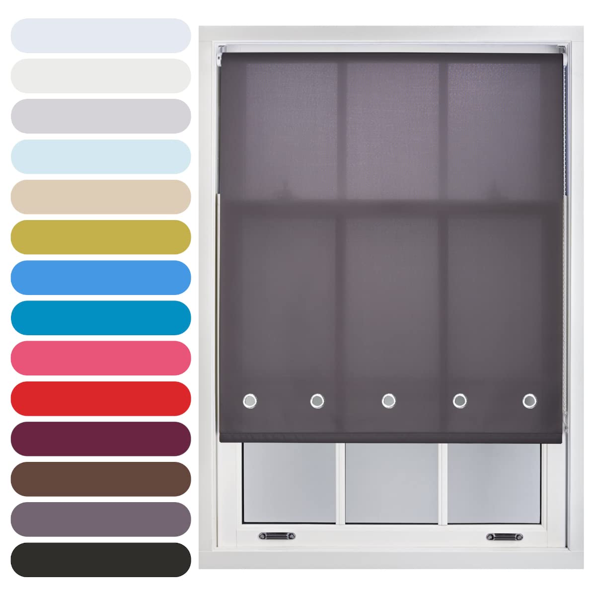 Furnished Dark Grey Daylight Roller Blind With Round Eyelets Trimmable, 210W X 210H Cm