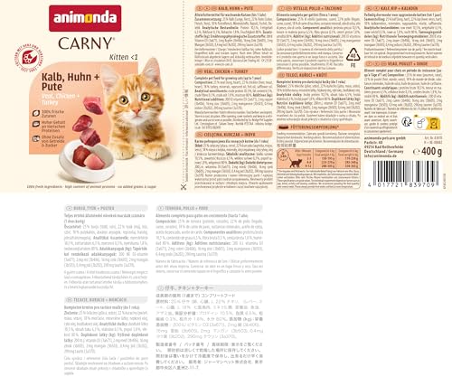 animonda Carny Katzen Nassfutter Kitten Huhn + Pute (12 x 400g), Kitten getreidefreies Katzennassfutter ohne Zucker für wachsende Kätzchen bis 1 Jahr, mit frischen Zutaten