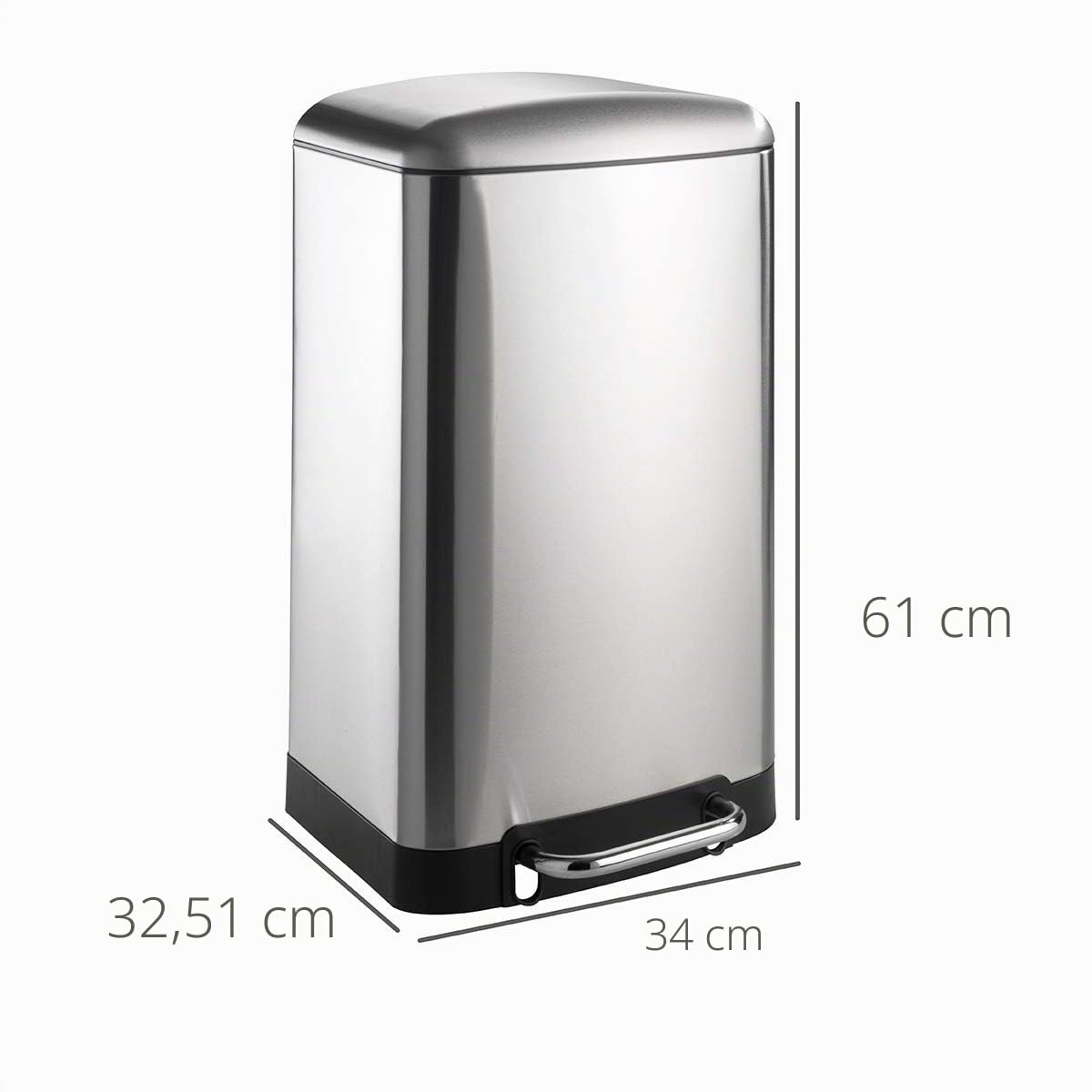 WENKO Abfalleimer Studio Easy-Close, 30 Liter, großer Mülleimer mit Absenkautomatik, Tretfunktion und herausnehmbaren Einsatz, aus Edelstahl mit Anti-Finger-Print Beschichtung, 34x61x32,5 cm, mattiert