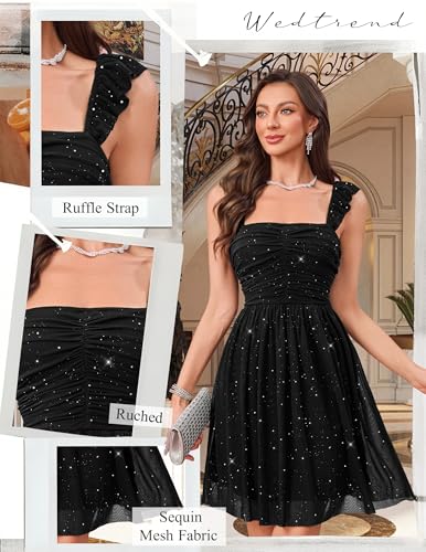 Wedtrend Sparkly Homecoming Dresses for Teens 2025 Short Sequin Dresses Ruffle Strap 80s Dress3