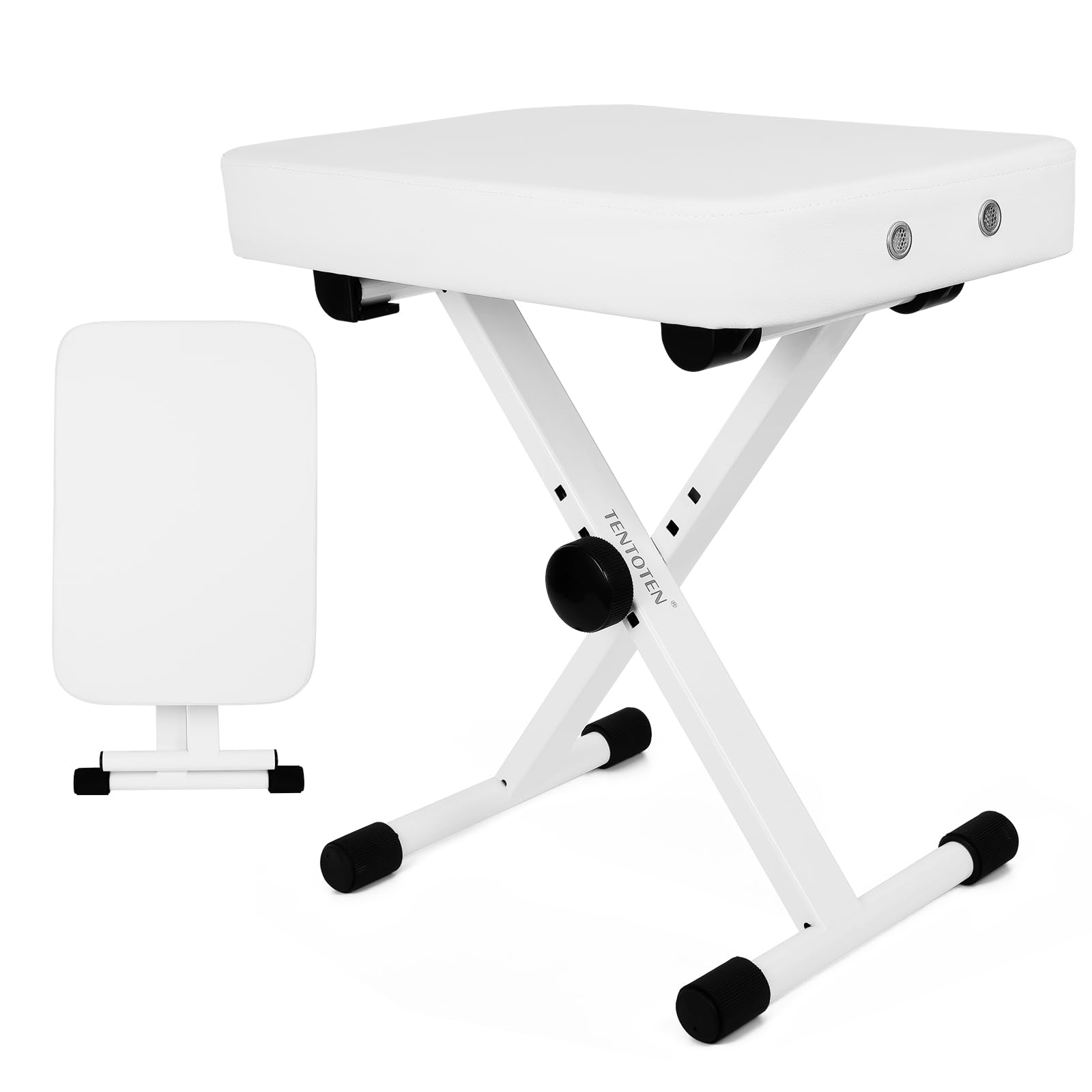 TENTOTEN Piano Bench Portable Piano Stool, Keyboard Bench Adjustable Piano Bnech Foldable Piano Seat with 2.4 Inch Thickness High-Density Sponge Padded, Air Holes Design Keyboard Stool, White