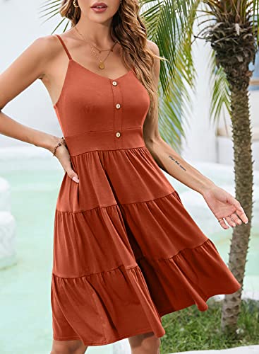 Image of YATHON Sundresses for Women Casual Summer Beach Sleeveless Spaghetti Strap Dress Button Down Ruffle Flowy Pleated Dresses