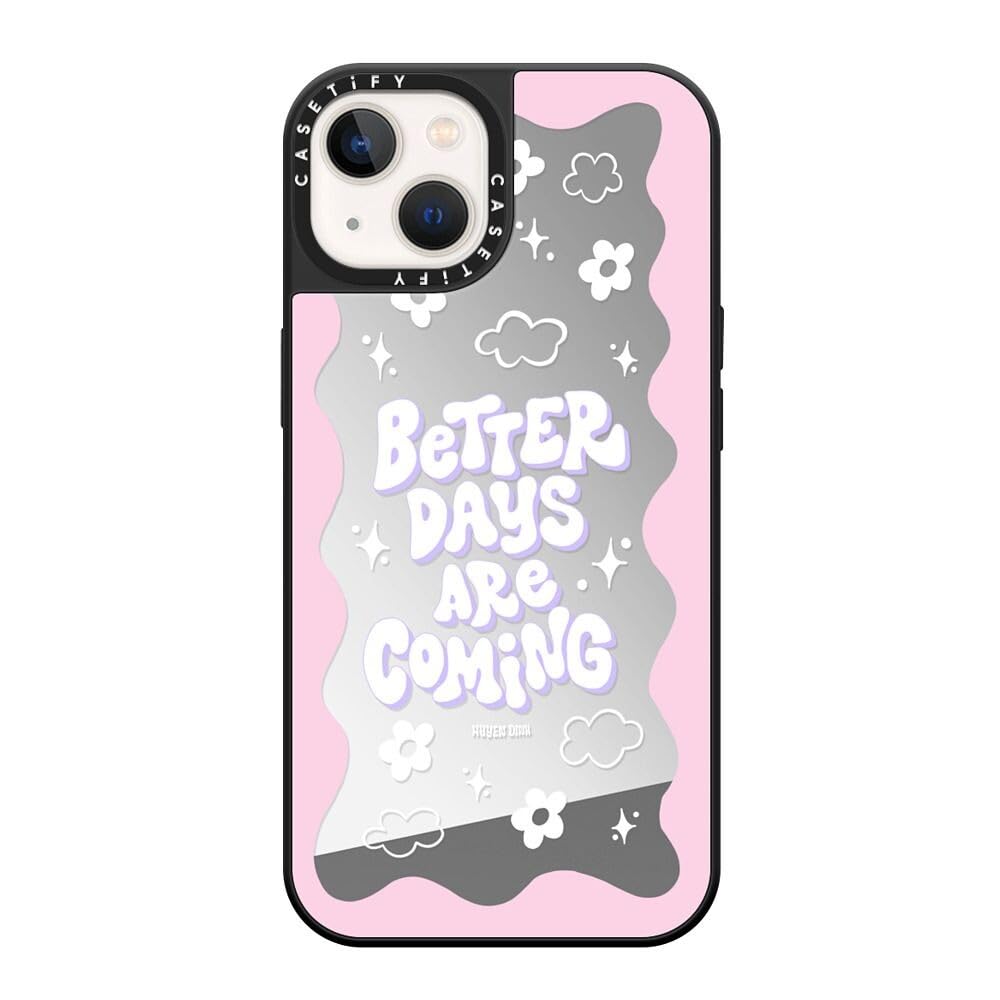 CASETiFY Funda Mirror para iPhone 13 [reflectante/protección contra caídas de 1.5 metros/compatible con Magsafe] - Better Days are Coming - Plata sobre negro
