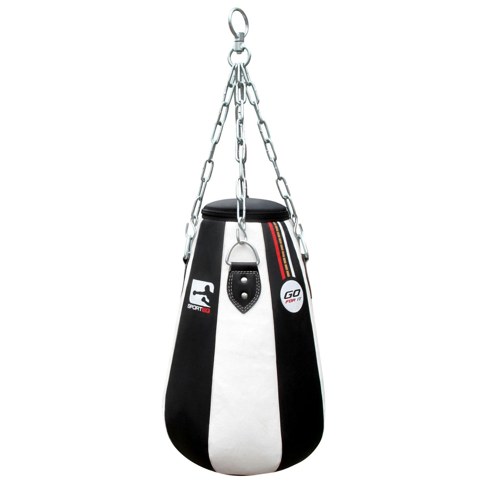 Sporteq Boxing Leather Maize Bag | Heavy Duty Uppercut Training Punching Bags for Martial Arts, Gym, Strength Training Workout (Black/White)