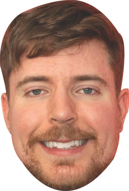 FoxyPrinting Mr Beast Face Mask – YouTube Superstar Costume Mask for Stag Do, Hen Party, Fancy Dress & Influencer Events – Adult Card Mask, Ready to Wear
