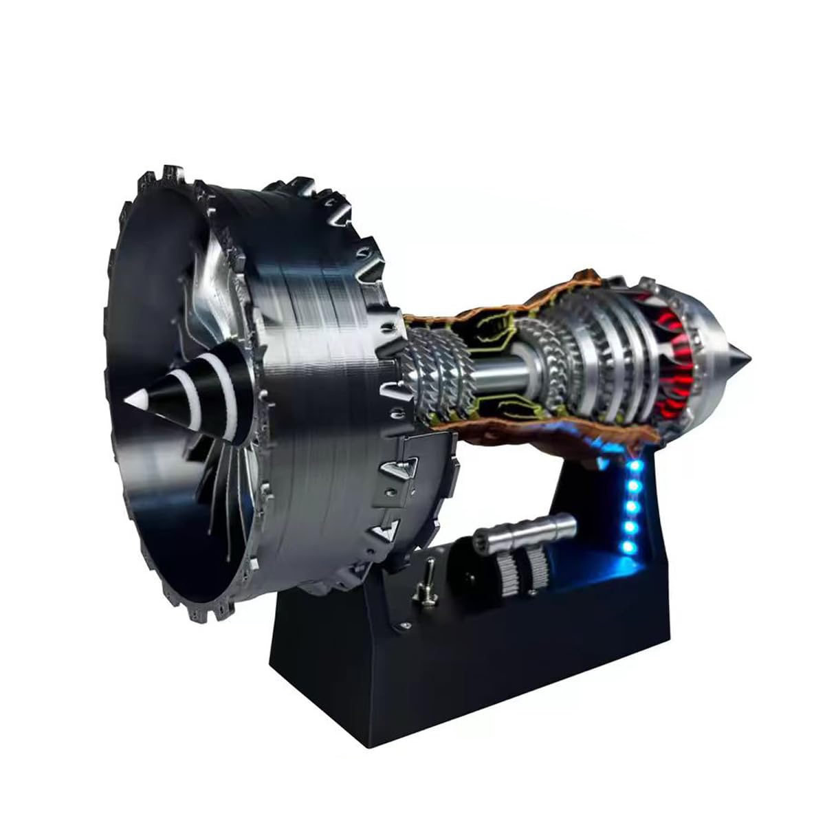 TR900 Turbofan Engine Model for Adults, Pre-Assembled Motorised Aircraft Turbojet Engine with LED Lights & Adjustable Speed, 28cm Mechanical STEM Toy, Aviation Collectible Desk Decor Gift