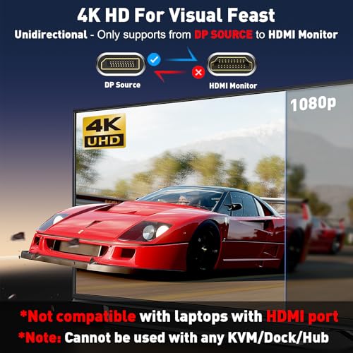 4K DisplayPort to HDMI Cable 6Ft | 1080P@120Hz,1440P/2K@60Hz Uni-Directional DP to HDMI Male Braided Cord Display Port to HDMI Cable for Desktop,Dell,Lenovo,ThinkPad,HP,AMD,NVIDIA - Image 3