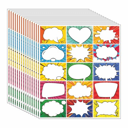 Superhero Comic Name Tag Stickers 300 Pcs Colorful Large Nametags Name Badge Labels Sticker for Themed Party Family Home School Office - 15 Designs 3 x 2