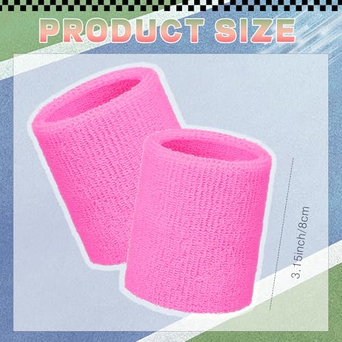 Image of WILLBOND 8 Pack Wrist Sweatbands Sports Wristbands Tennis Sweatbands Neon 80s Thick Cotton Gymnastics Sweat Band Athletic Football Soccer Sports Wristband for Men Women Party
