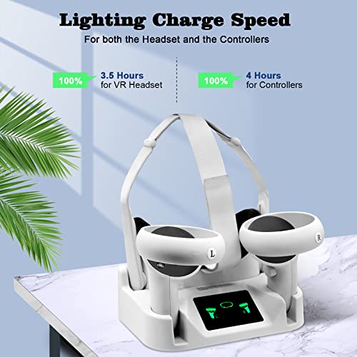 Vr Charging Station For Oculus/Meta Quest 2, Charging Dock Stand Set With 2 Rechargeable Batteries(Support Elite Strap), Magnetic Charging Headset And Touch Charging Controller, Usb-C Charger Cable #TOP1