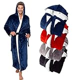 Ross Michaels Mens Robe Big & Tall Sherpa Lined Hooded Robe - Long Plush Fleece Bathrobe (Navy, Small/Medium)