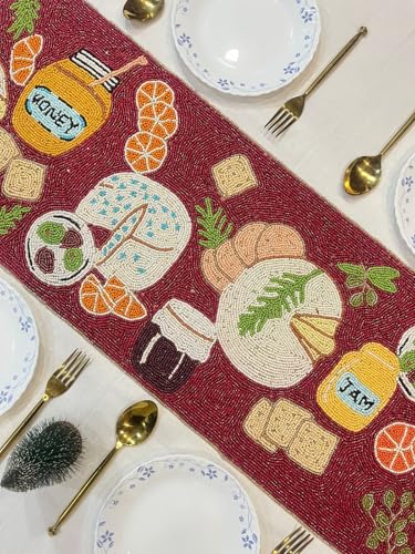 Image of Handmade Multicolour Beaded Dining Table Runner | Decorative Console Runner for Dining Table | Xmas & New Year Special Festive Home Decor | Handcrafted Luxury Table Runner