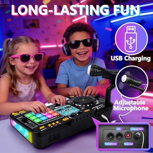 image for Tsomtto Kids DJ Mixer Controller Table Musical Toy with LED Lights Sou