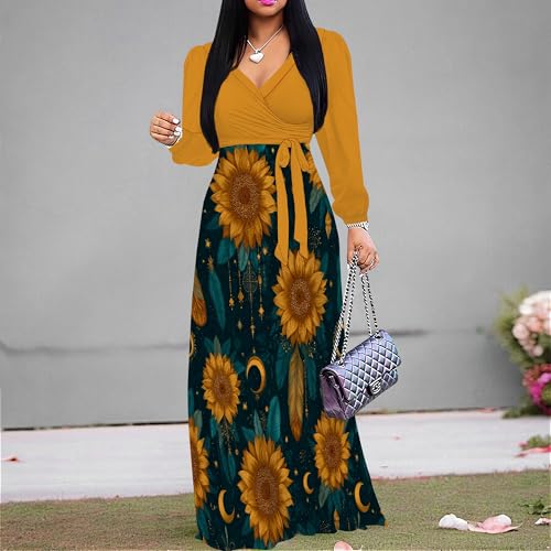 Image of PinkPatty Women's Long Sleeve Maxi Dress Plus Size Trendy Wedding Guest Dress with Pockets&Belt