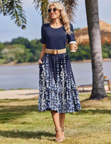 Image of Zeagoo Womens Summer Dresses 2026 Casual Midi Dress Flowy Sundress Ruffle Short Sleeve Tiered Dresses A Line Boho Dress