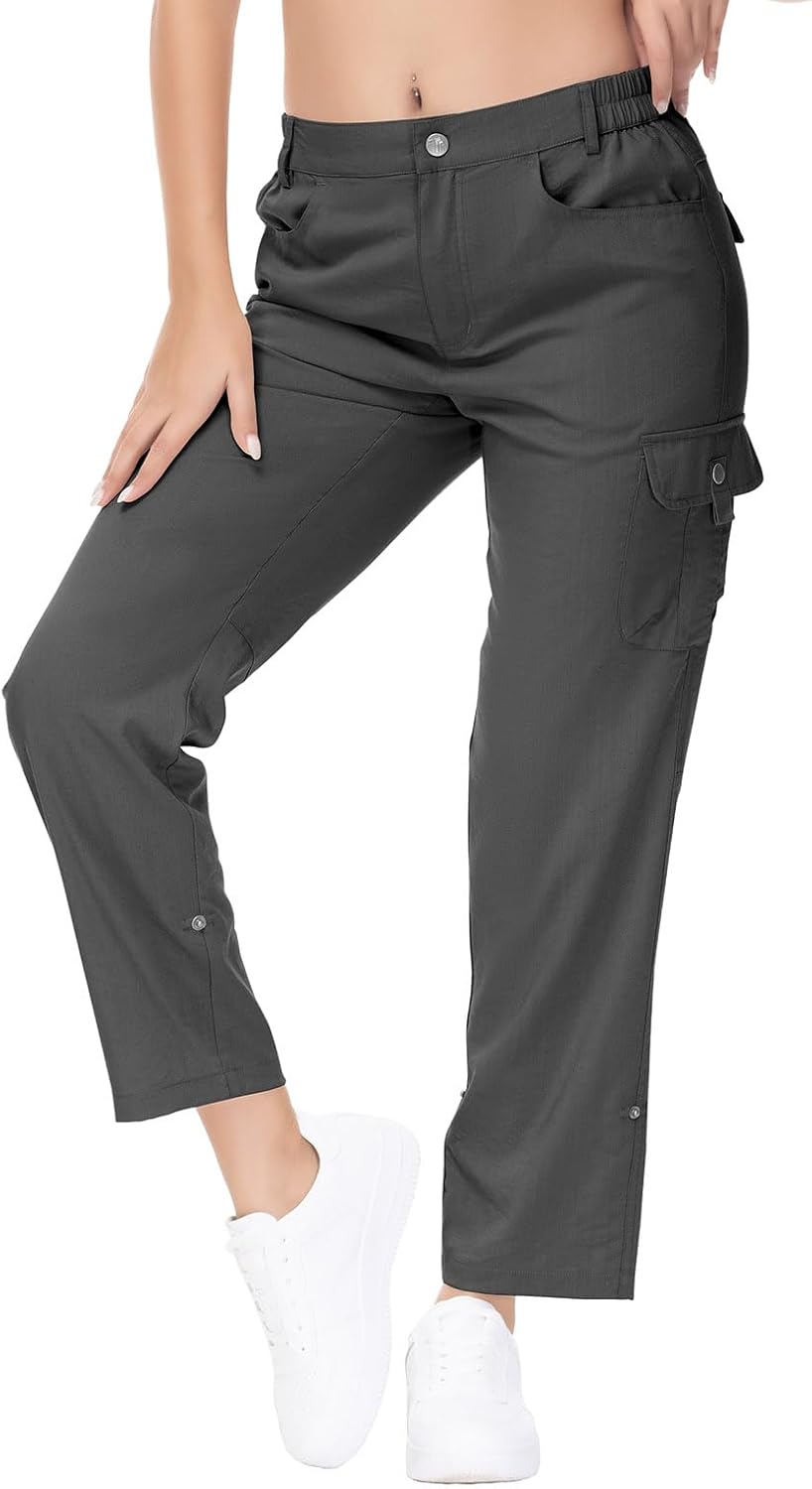 YSENTO Womens Cargo Hiking Pants with Pockets Lightweight Stretch Quick Dry Camping Travel Pants Roll Up - Image 3