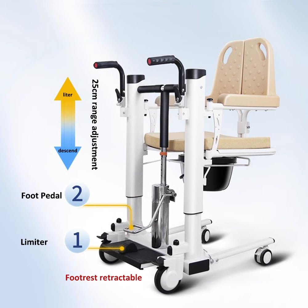Aluminiowe hydrauliczne krzesło podnoszące pacjenta z miękką poduszką i wysokim oparciem, regulowana wysokość, nośność 113 kg, przenośny stojak pomocniczy do przenoszenia do opieki domowej